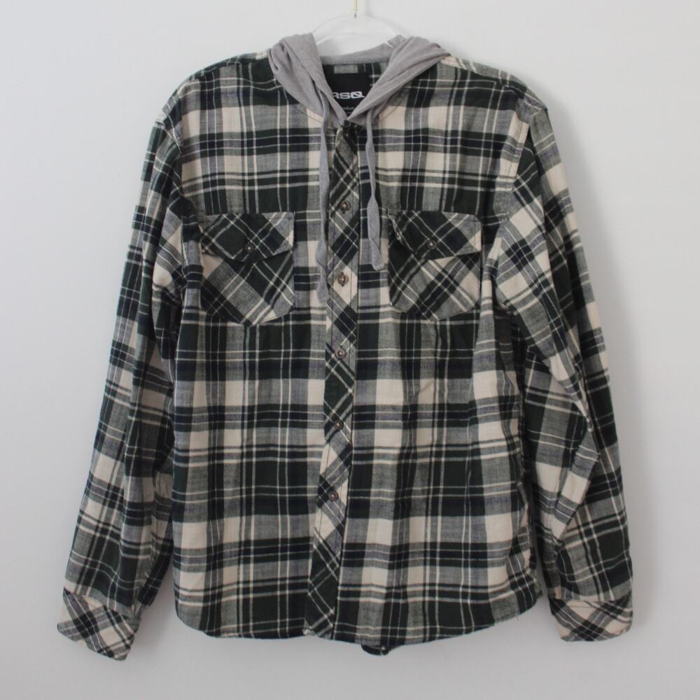 RSQ Mens Hoodie Button Down Green/Beige Size M Pre-Owned